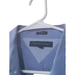 Tommy Hilfiger Mens 15.5 32-33 Blue Pinstripe Long Sleeve Button Up Dress Shirt